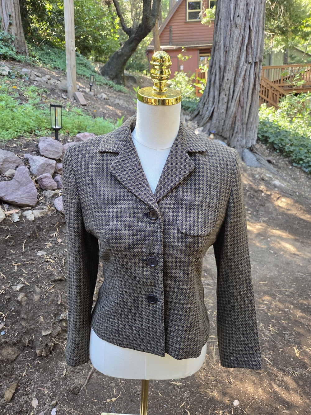 Ann Taylor Vintage Women's Brown Houndstooth Tailored Jacket Size 4